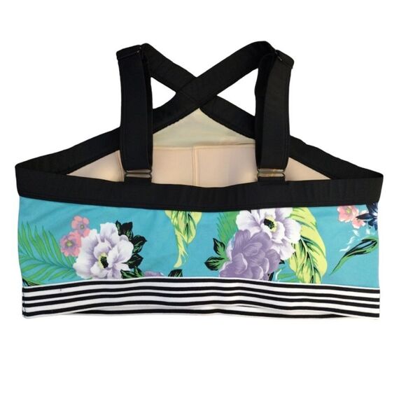 Cacique Teal Tropical Lined No Wire Halter Swim Top Plussize 18 - Picture 7 of 14